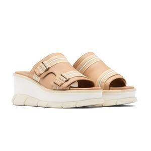 SOREL Womens 9 Joanie III Wedge Slide Sandal in Honest Beige & Chalk NEW